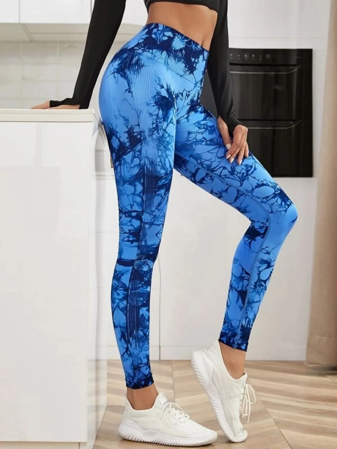 Seamless High-Waist Tie-Dye Leggings for Women – Fitness Sports Running Yoga Pants with Hip Lifting Elastic Knitting