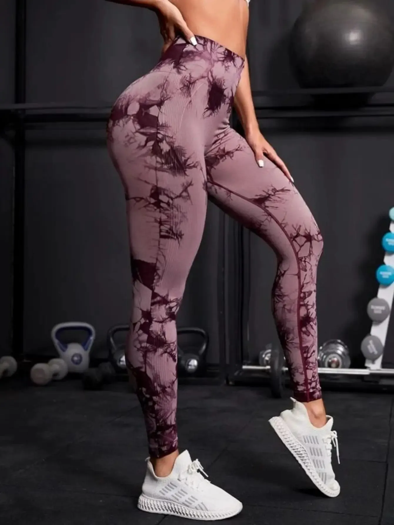 Seamless High-Waist Tie-Dye Leggings for Women – Fitness Sports Running Yoga Pants with Hip Lifting Elastic Knitting