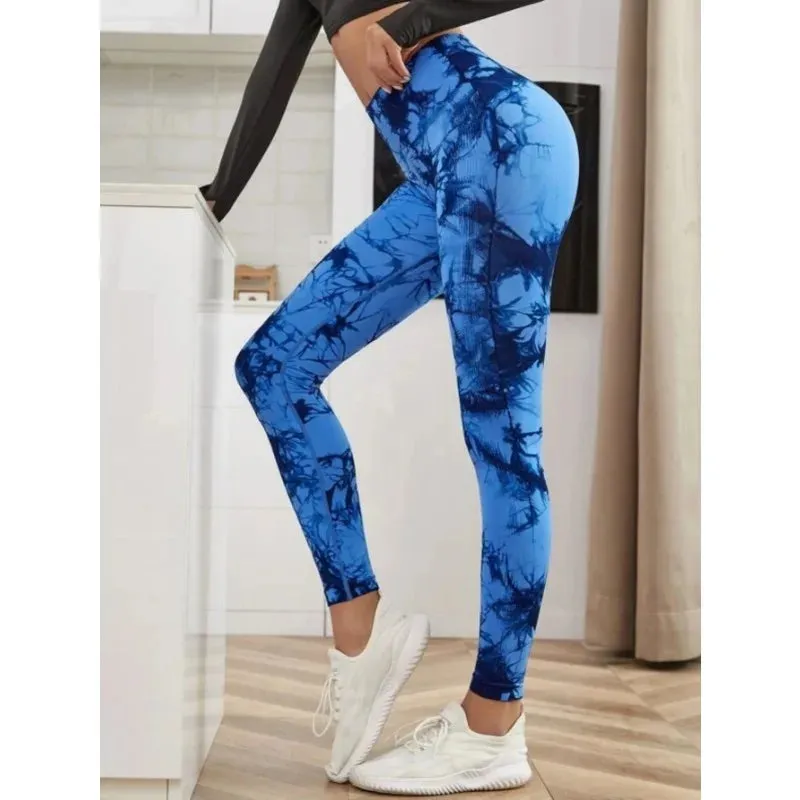 Seamless High-Waist Tie-Dye Leggings for Women – Fitness Sports Running Yoga Pants with Hip Lifting Elastic Knitting