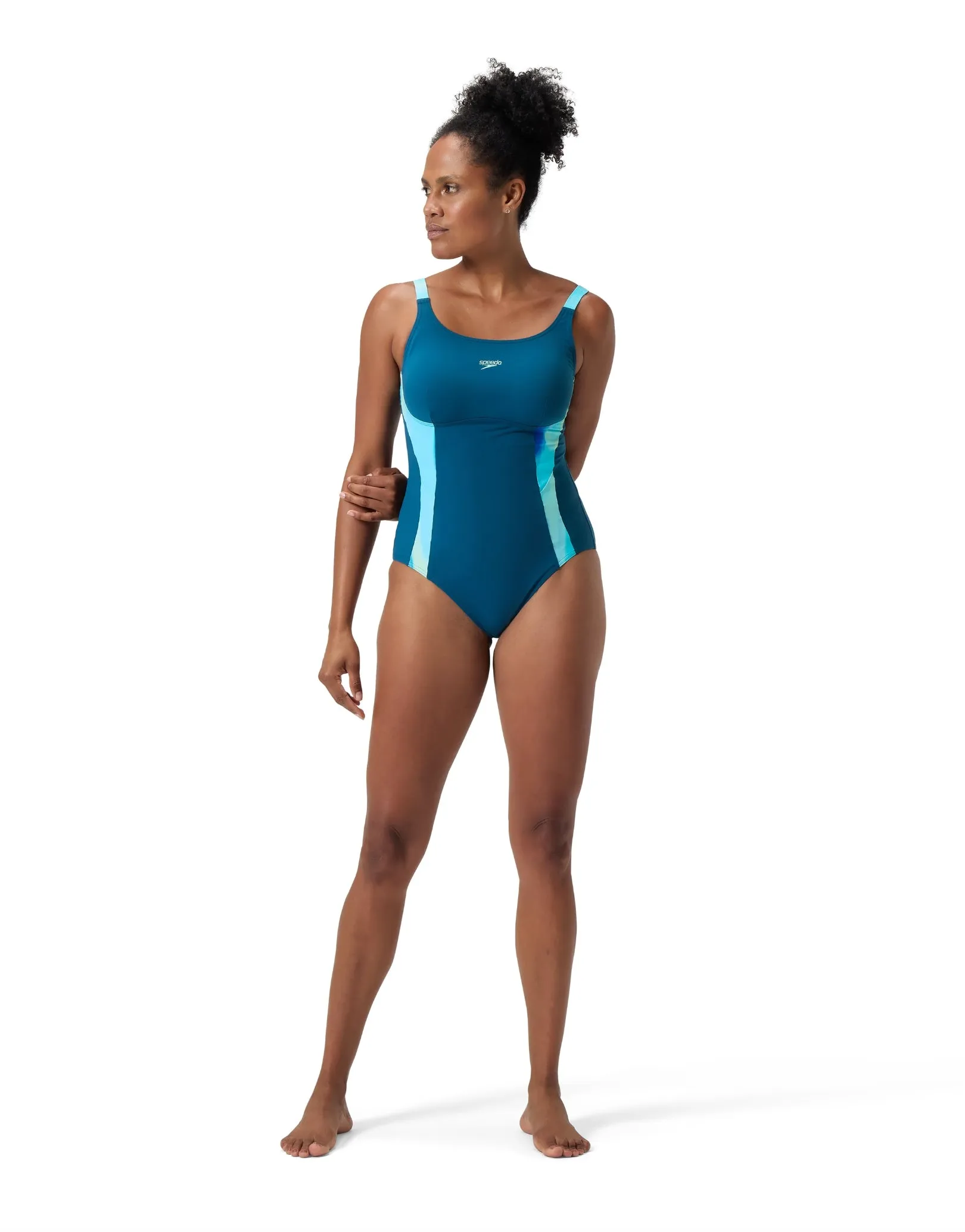 Shaping Printed Splice Swimsuit - Green