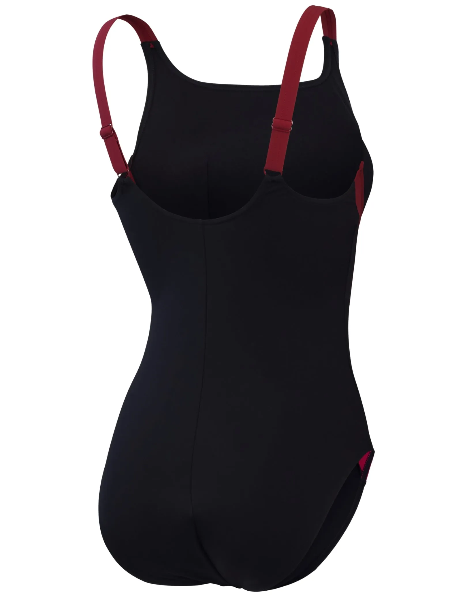 Shaping Solid Splice Swimsuit - Black/Magenta
