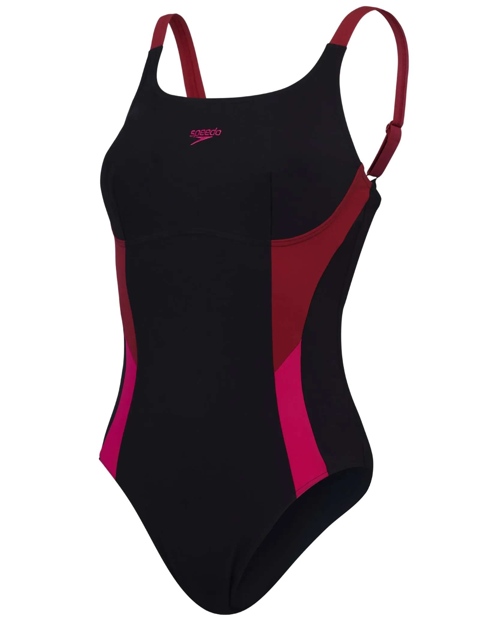 Shaping Solid Splice Swimsuit - Black/Magenta