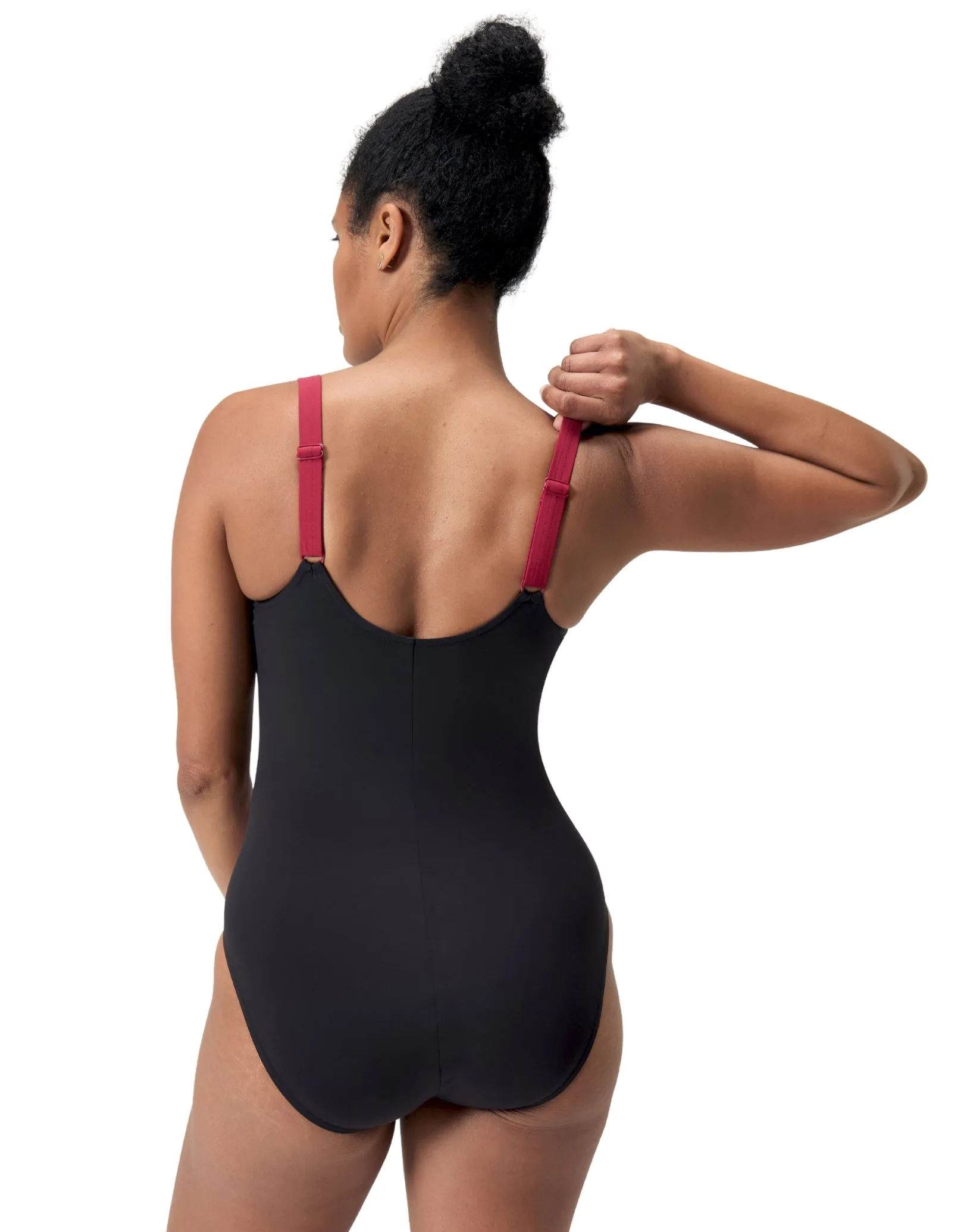 Shaping Solid Splice Swimsuit - Black/Magenta