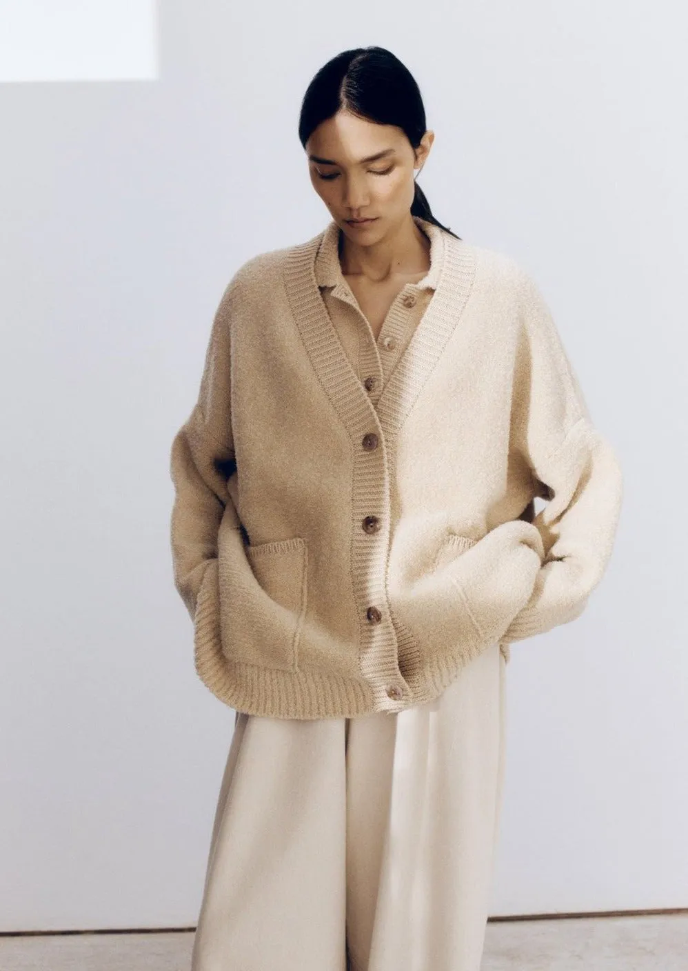 Shearling Cardigan, Beige