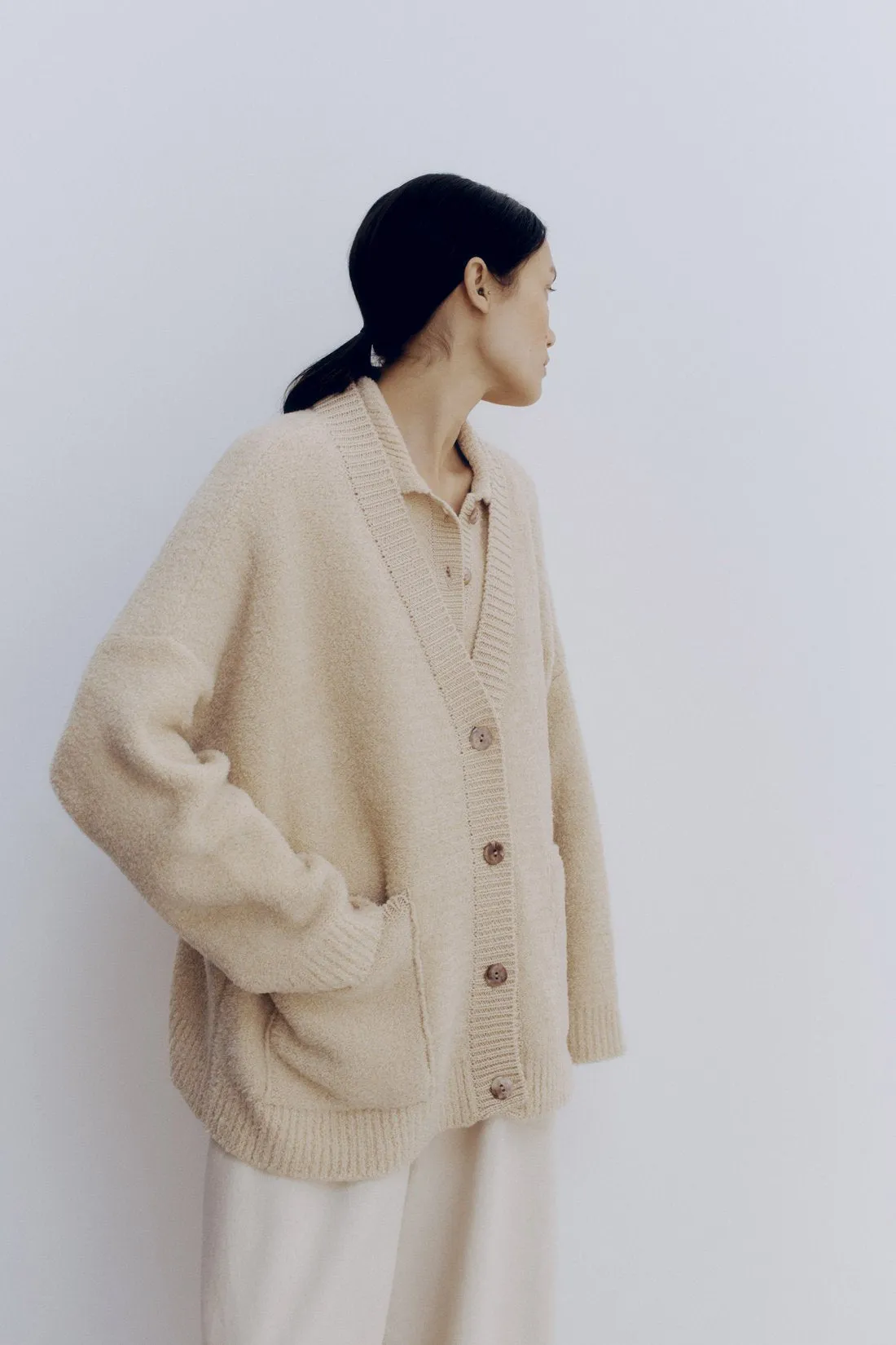 Shearling Cardigan, Beige