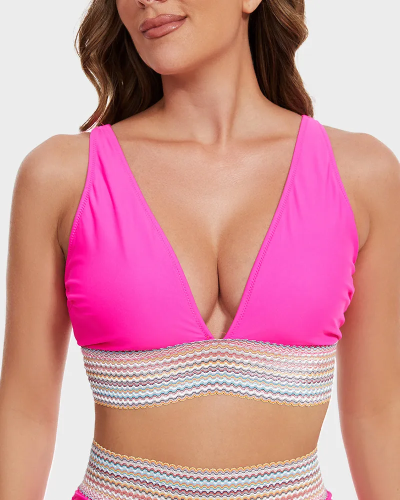 SheCurve?High Waisted Tummy Control Color Block Bikini Sets