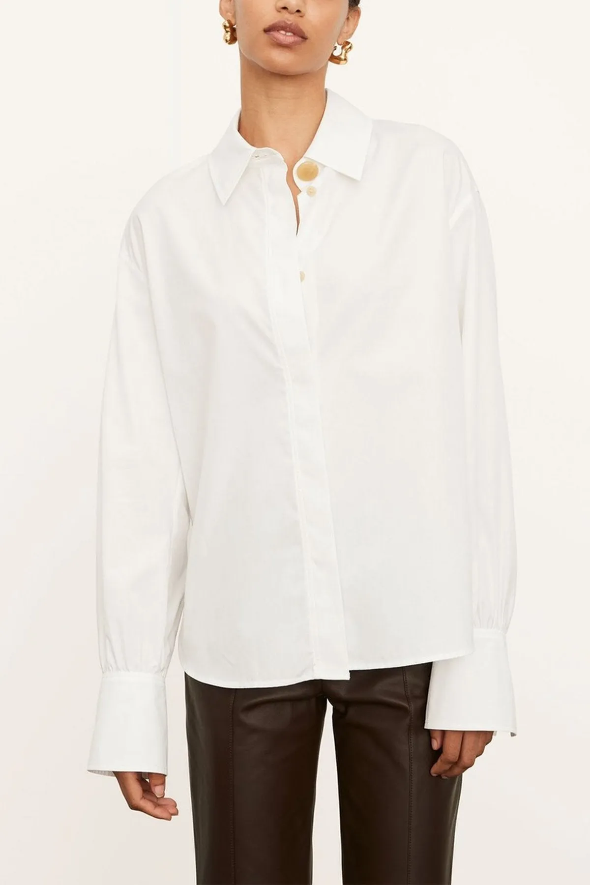 Shirred Cuff Long Sleeve Shirt in Optic White