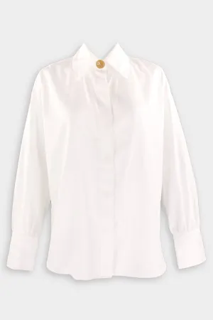 Shirred Cuff Long Sleeve Shirt in Optic White
