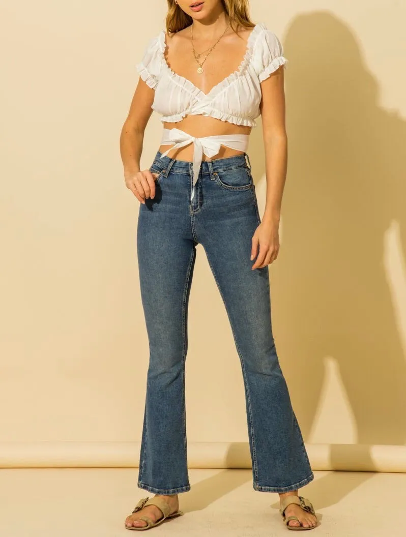 Short Sleeve Lettuce Hem Wrap Crop Top