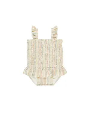 Smocked One-Piece Swimsuit || Multi Stripe