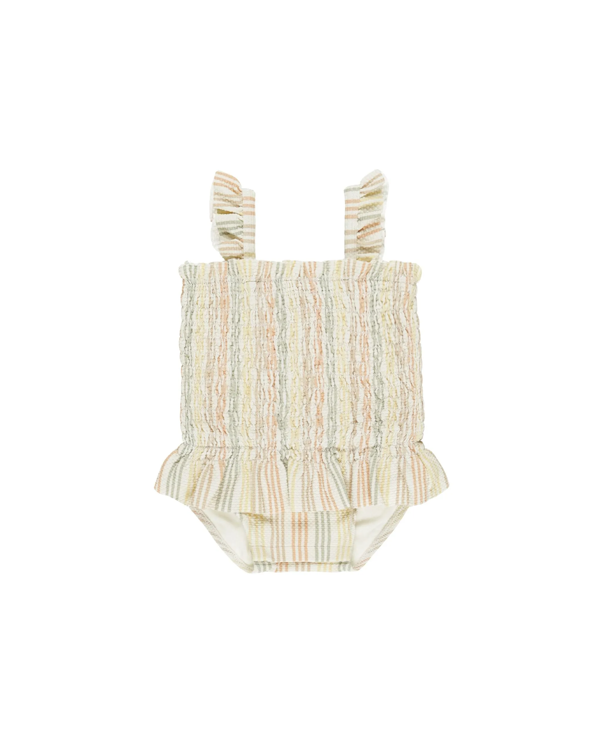 Smocked One-Piece Swimsuit || Multi Stripe