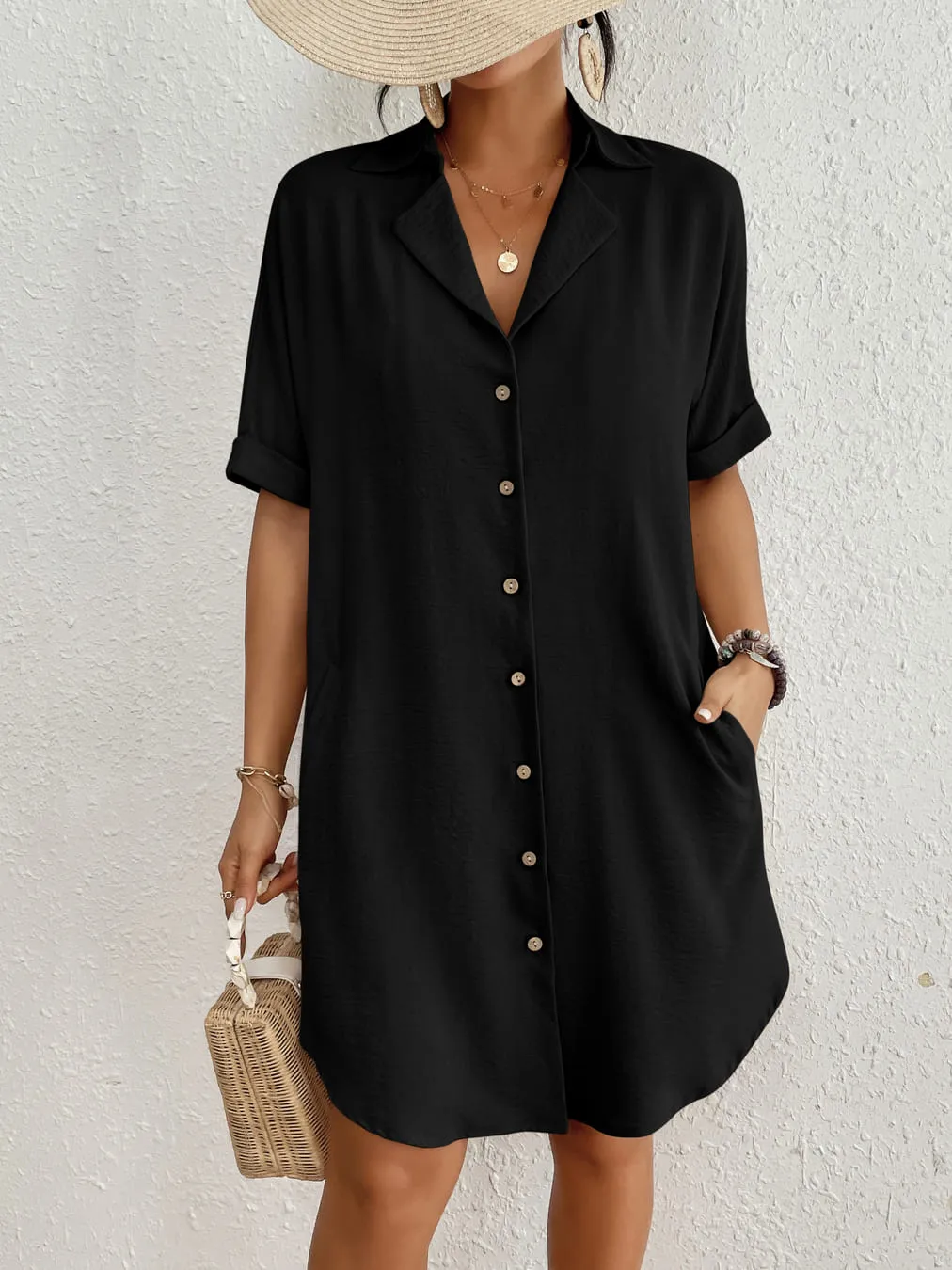 Solid Color White Button Up Cover Up Shirt