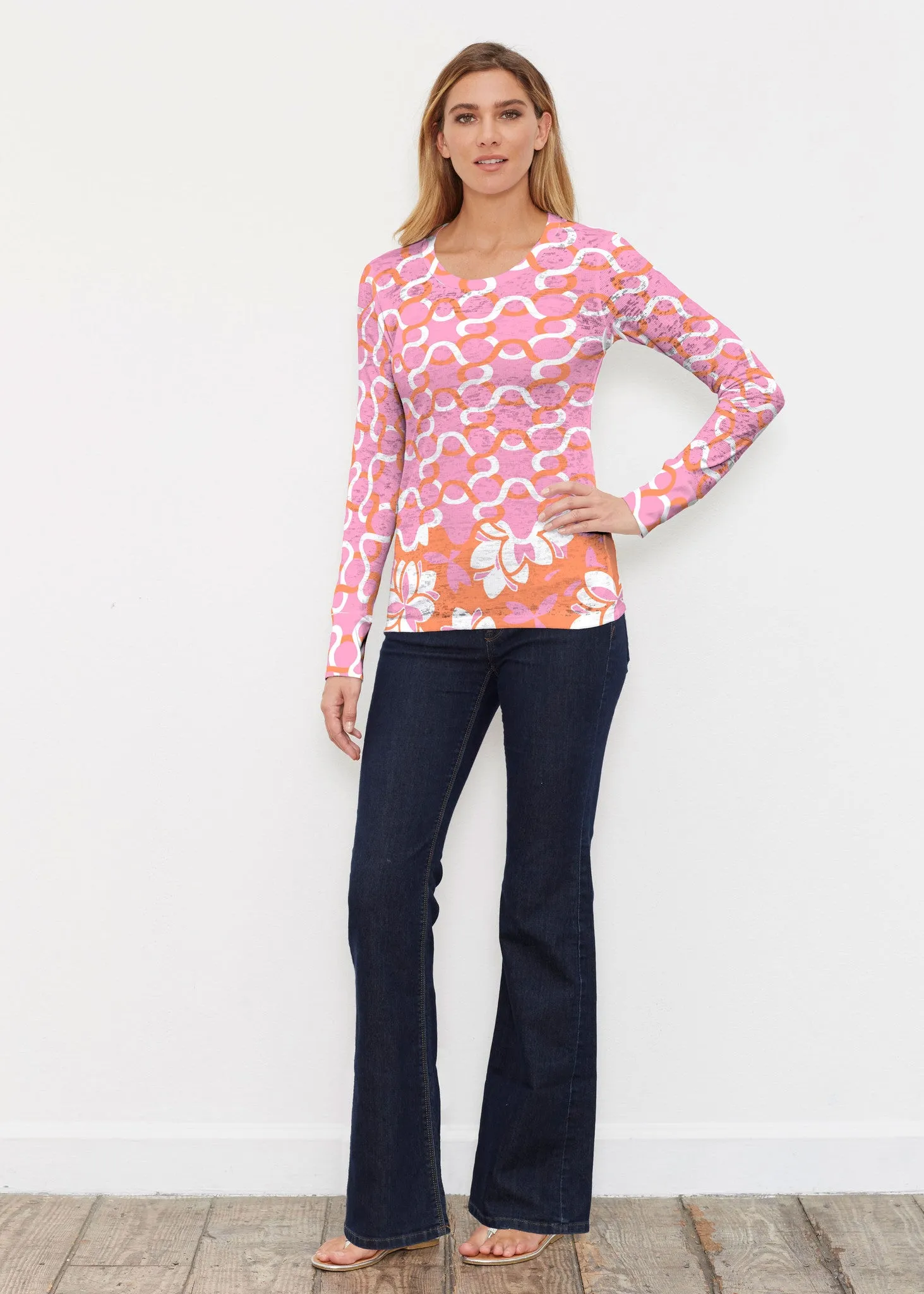 Squiggles Pink (20341) ~ Thermal Long Sleeve Crew Shirt