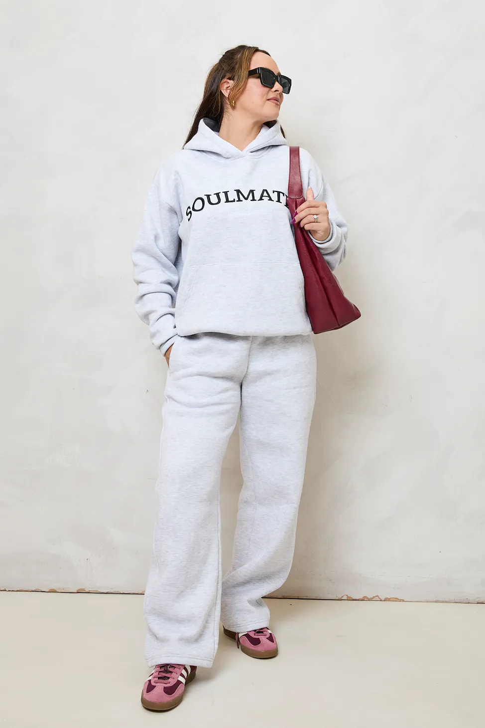STRAIGHT LEG JOGGERS IN GREY MARL
