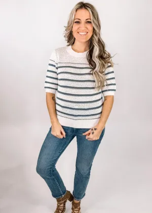 Striped Chunky Knit Short Sleeve Top