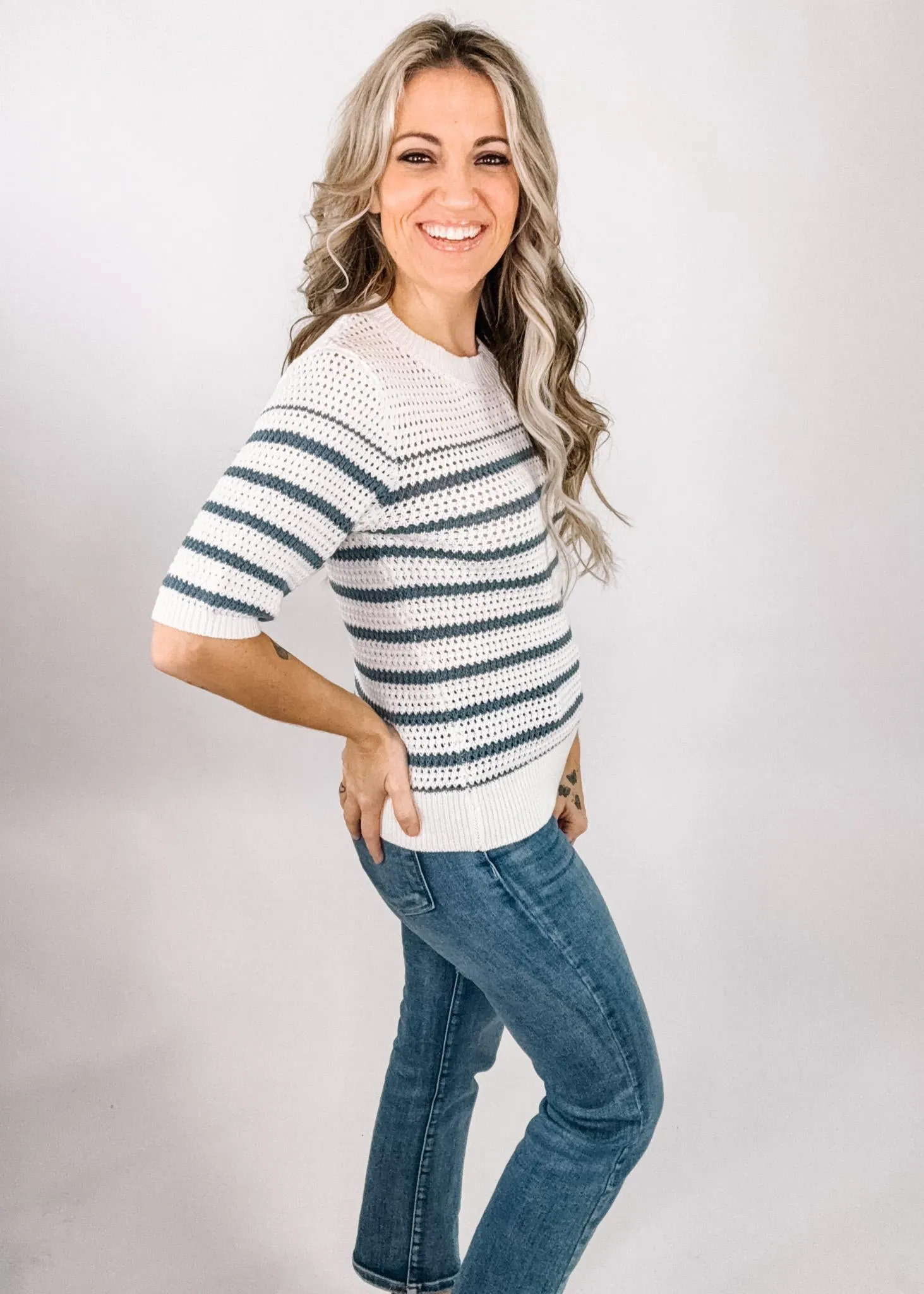 Striped Chunky Knit Short Sleeve Top