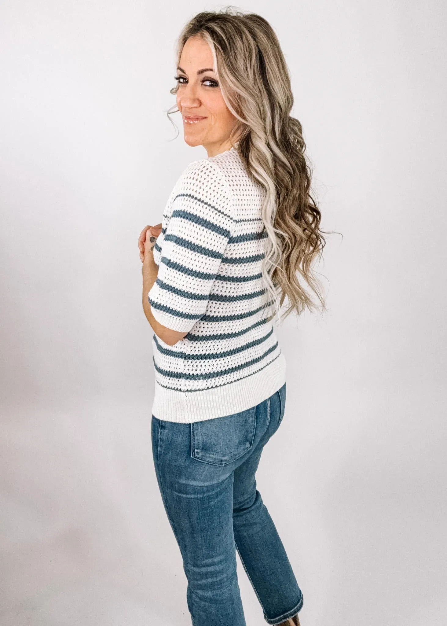 Striped Chunky Knit Short Sleeve Top