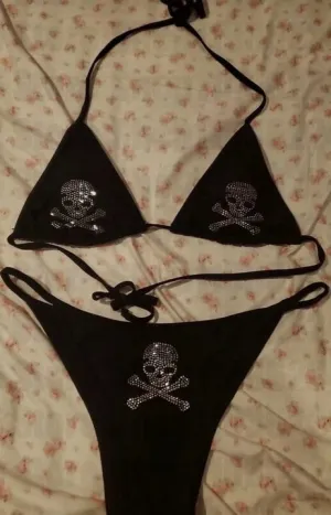 Summer Bandeau Bikini Sets Push Up Woman Swimsuits Sexy Female Swimwear Bikini Set Thong Swim Suits Diamond Skull Beachwear