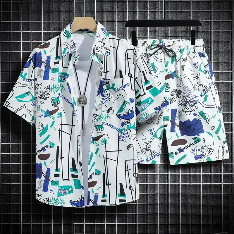 Summer Short-Sleeved Print Men's Tracksuits