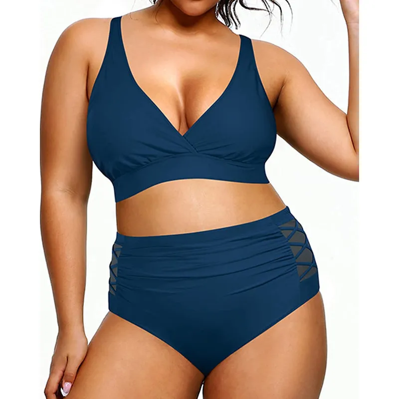 Super Stylish High Waisted V-Neck Elastic Closure Bikini For Females