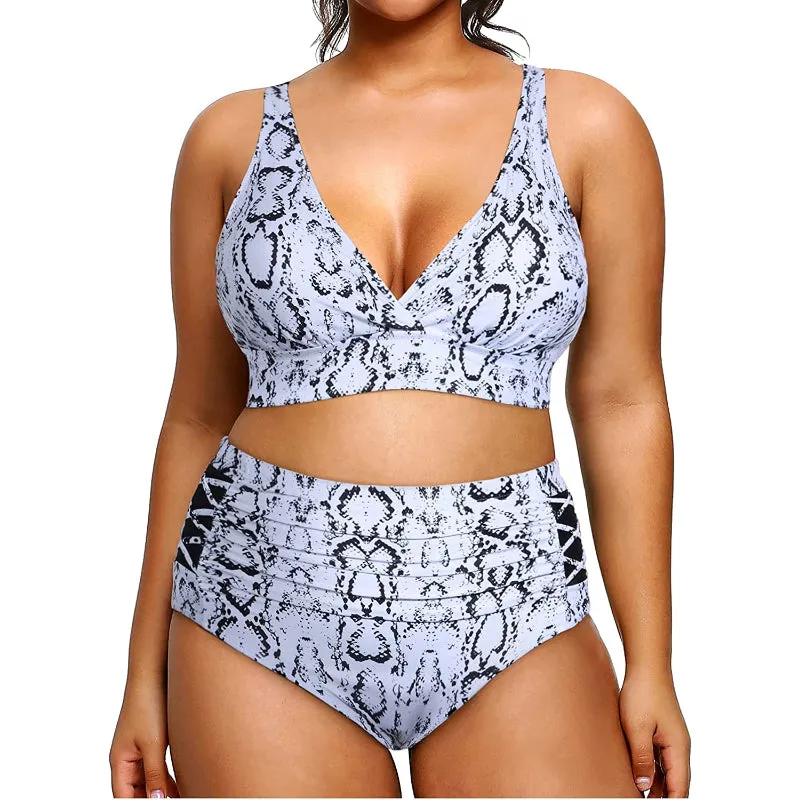 Super Stylish High Waisted V-Neck Elastic Closure Bikini For Females