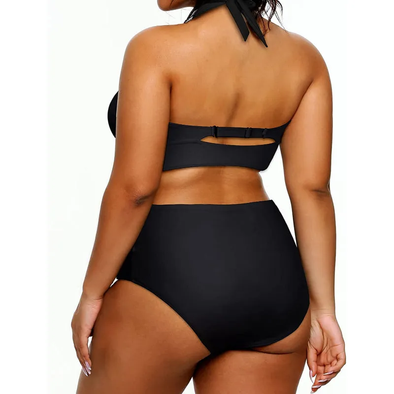 Super Stylish High Waisted V-Neck Elastic Closure Bikini For Females