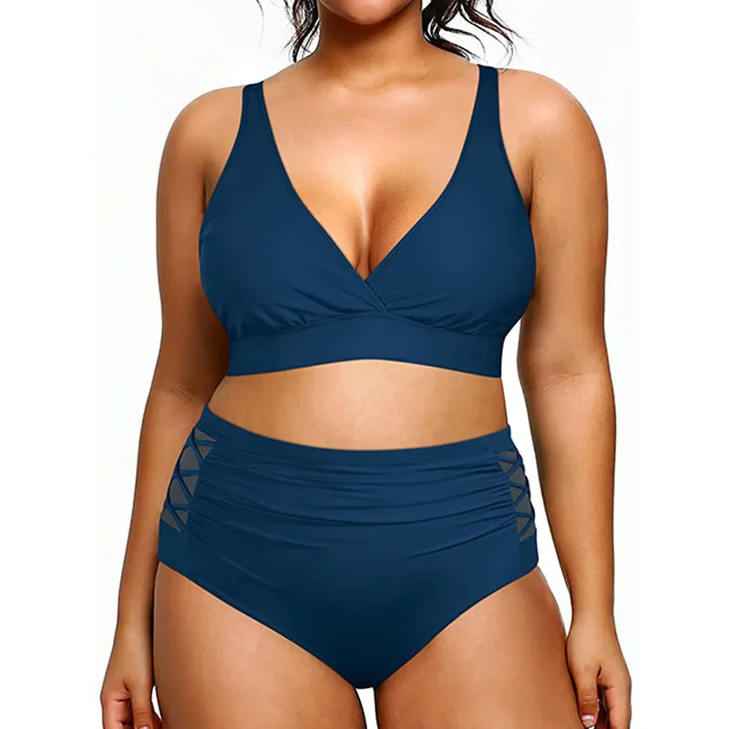 Super Stylish High Waisted V-Neck Elastic Closure Bikini For Females