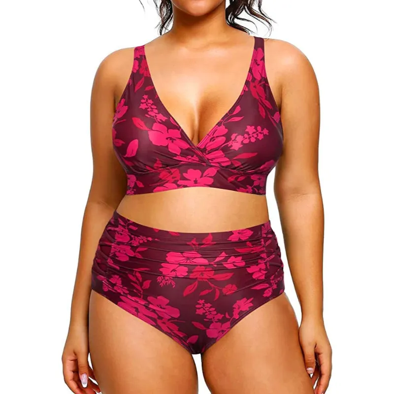 Super Stylish High Waisted V-Neck Elastic Closure Women Bikini
