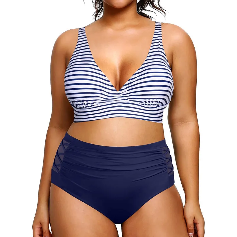 Super Stylish High Waisted V-Neck Elastic Closure Women Bikini