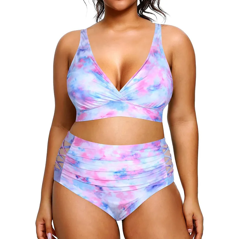 Super Stylish High Waisted V-Neck Elastic Closure Women Bikini