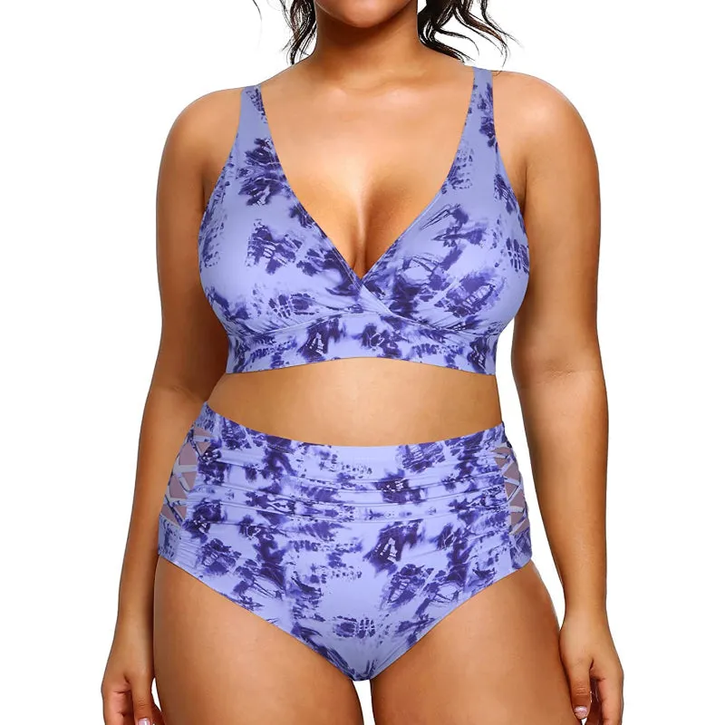 Super Stylish High Waisted V-Neck Elastic Closure Women Bikini