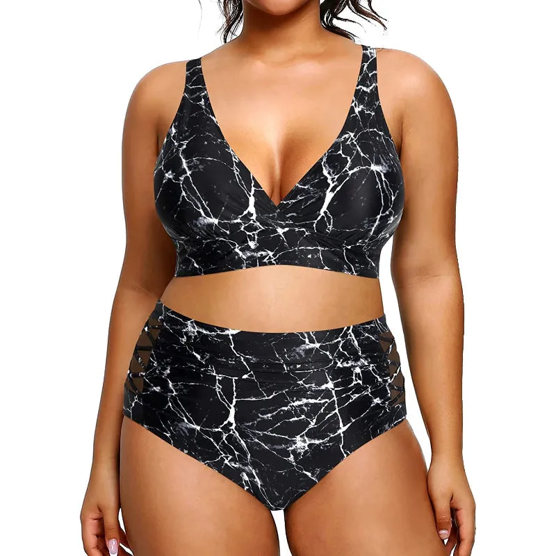 Super Stylish High Waisted V-Neck Elastic Closure Women Bikini
