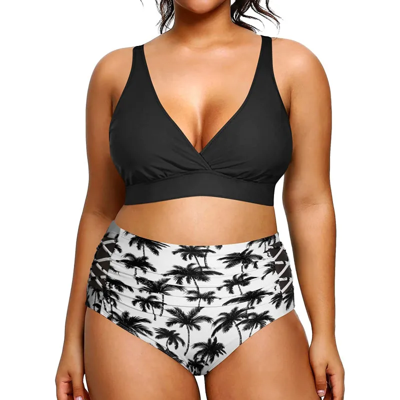 Super Stylish High Waisted V-Neck Elastic Closure Women Bikini