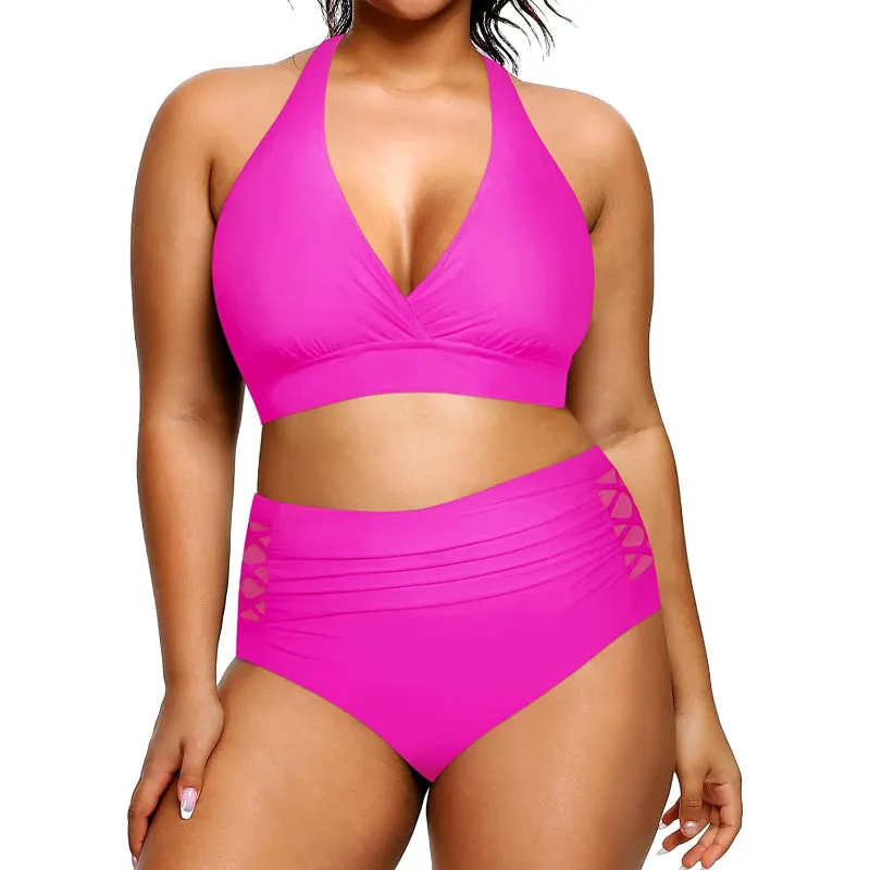Super Stylish High Waisted V-Neck Elastic Closure Women Bikini