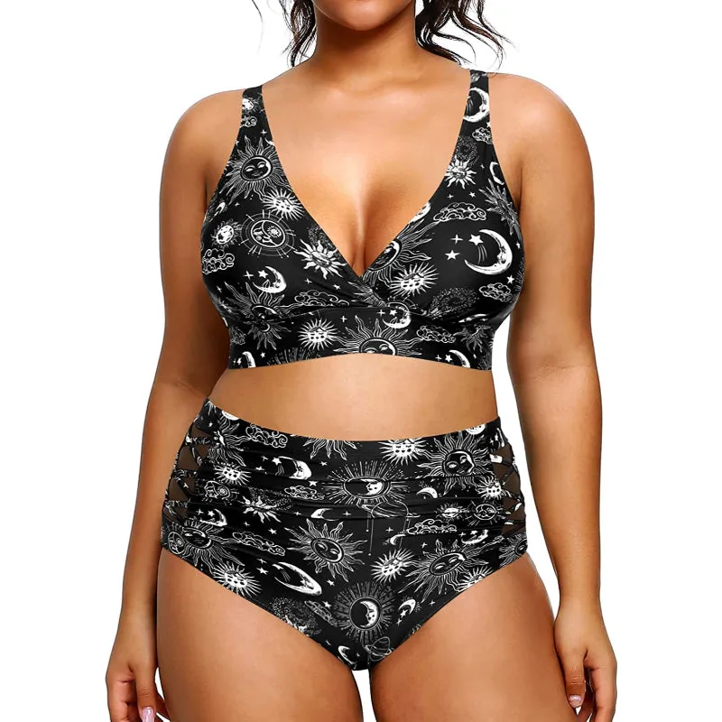 Super Stylish High Waisted V-Neck Elastic Closure Women Bikini