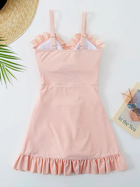 Sweet Lolita Swimsuits Light Sky Blue Ruffles Flowers Sleeveless Jumpsuit