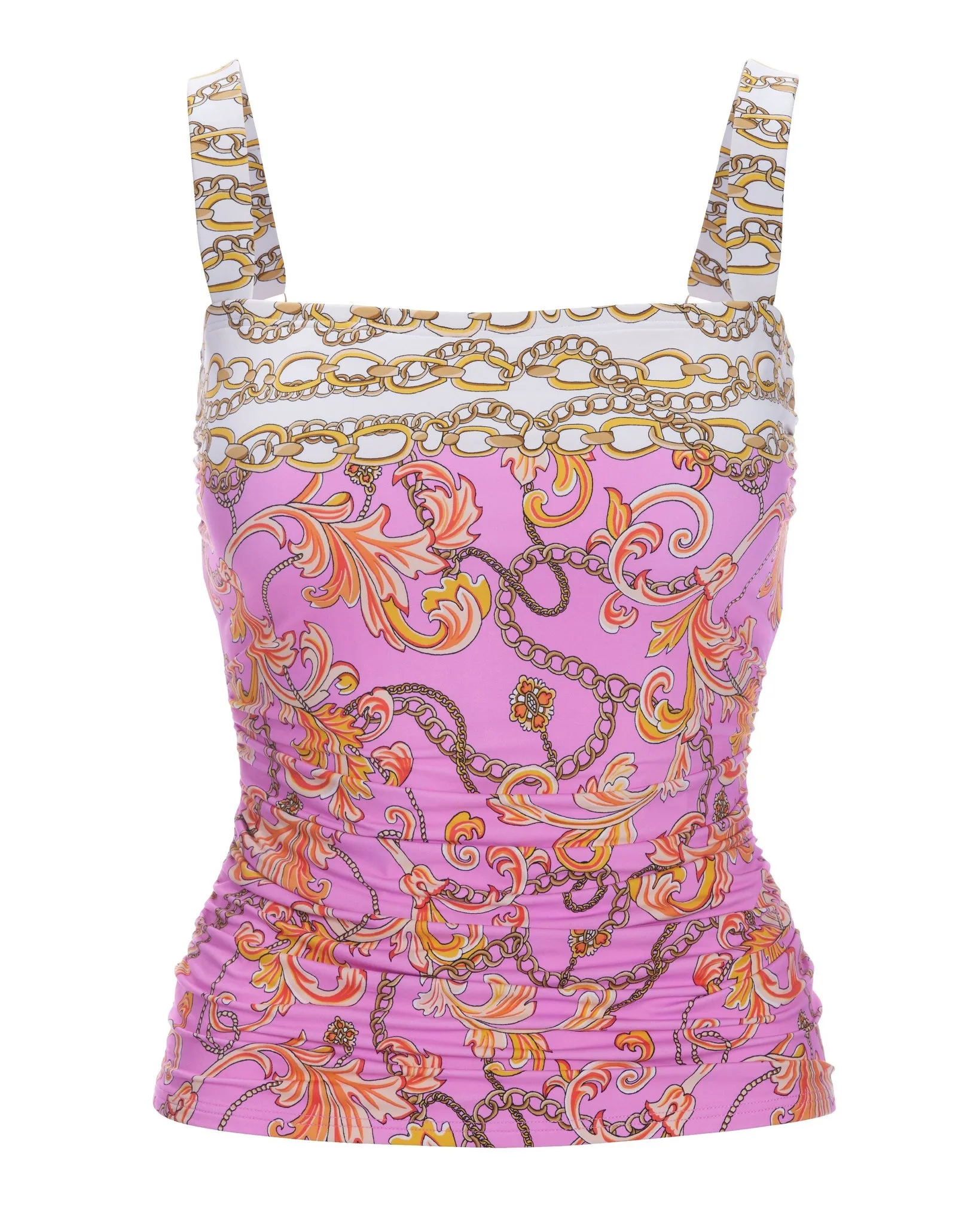 Swim Sense Filigree Status Print Square-Neck Tankini Top Pink