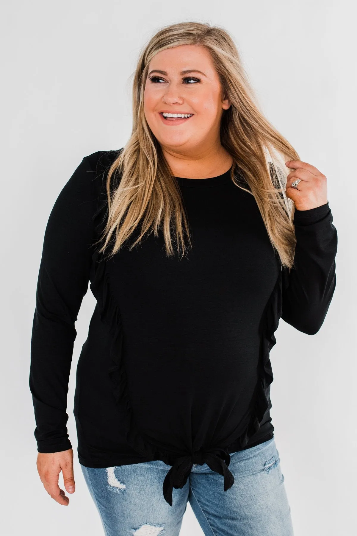 Taking My Time Long Sleeve Ruffle Top- Black
