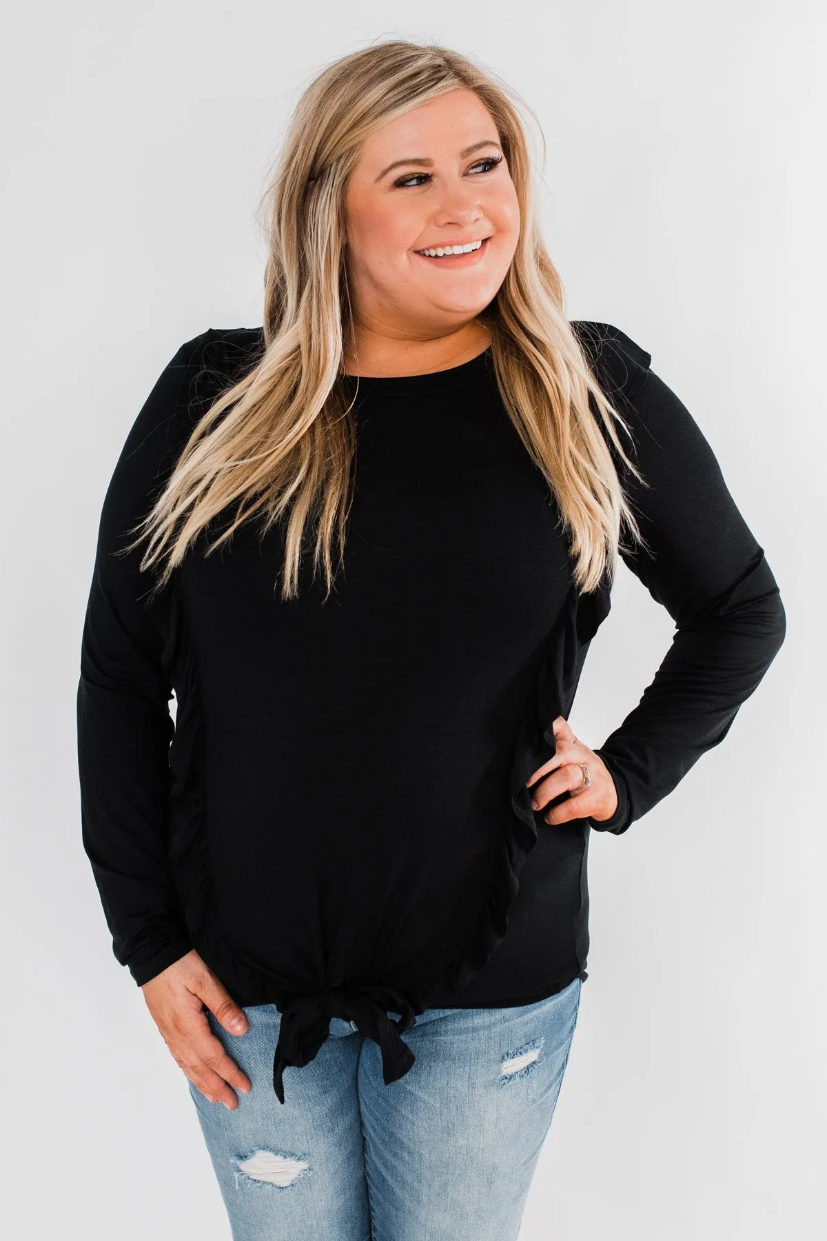 Taking My Time Long Sleeve Ruffle Top- Black