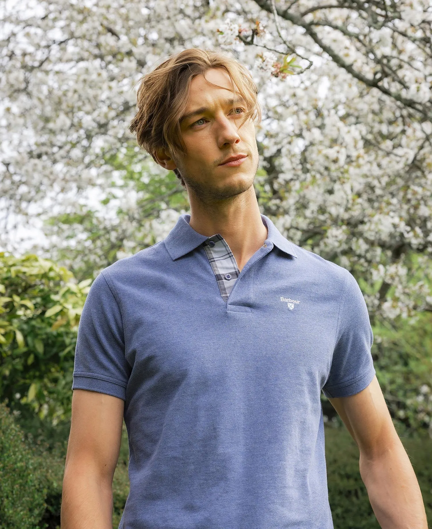 Tartan Pique Polo in Dark Chambray