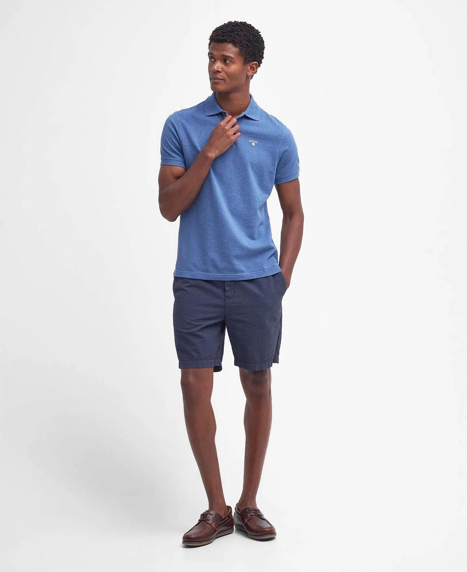 Tartan Pique Polo in Dark Chambray