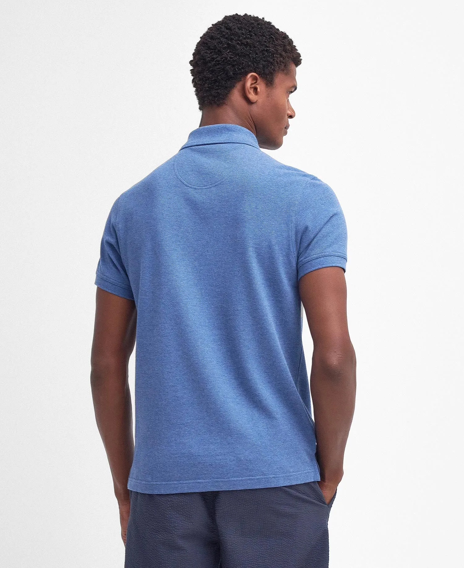 Tartan Pique Polo in Dark Chambray