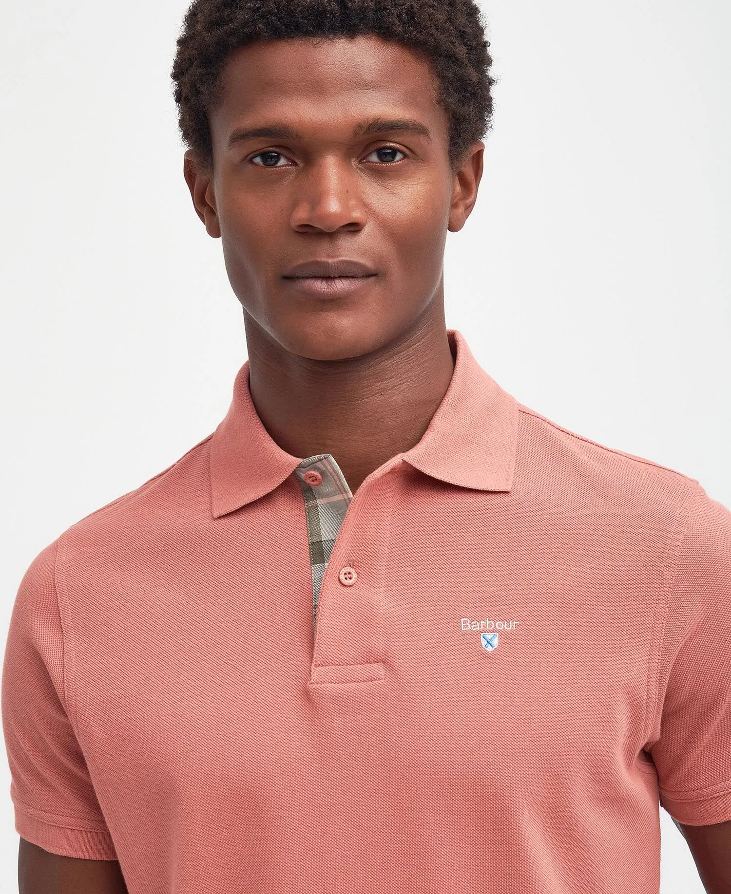 Tartan Pique Polo in Pink Clay