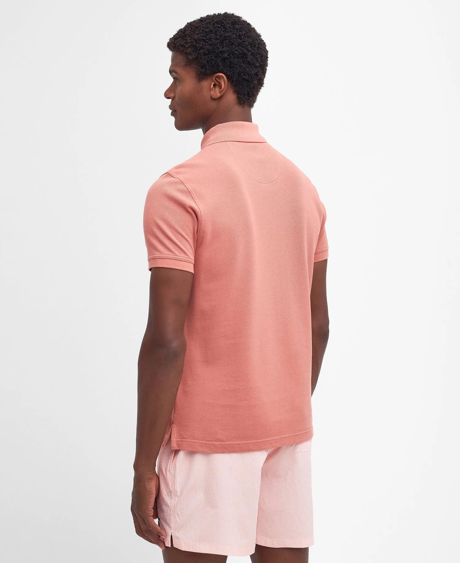 Tartan Pique Polo in Pink Clay
