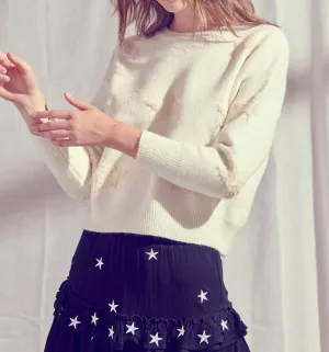 Terry Cloth Embroided Knit Star Sweater