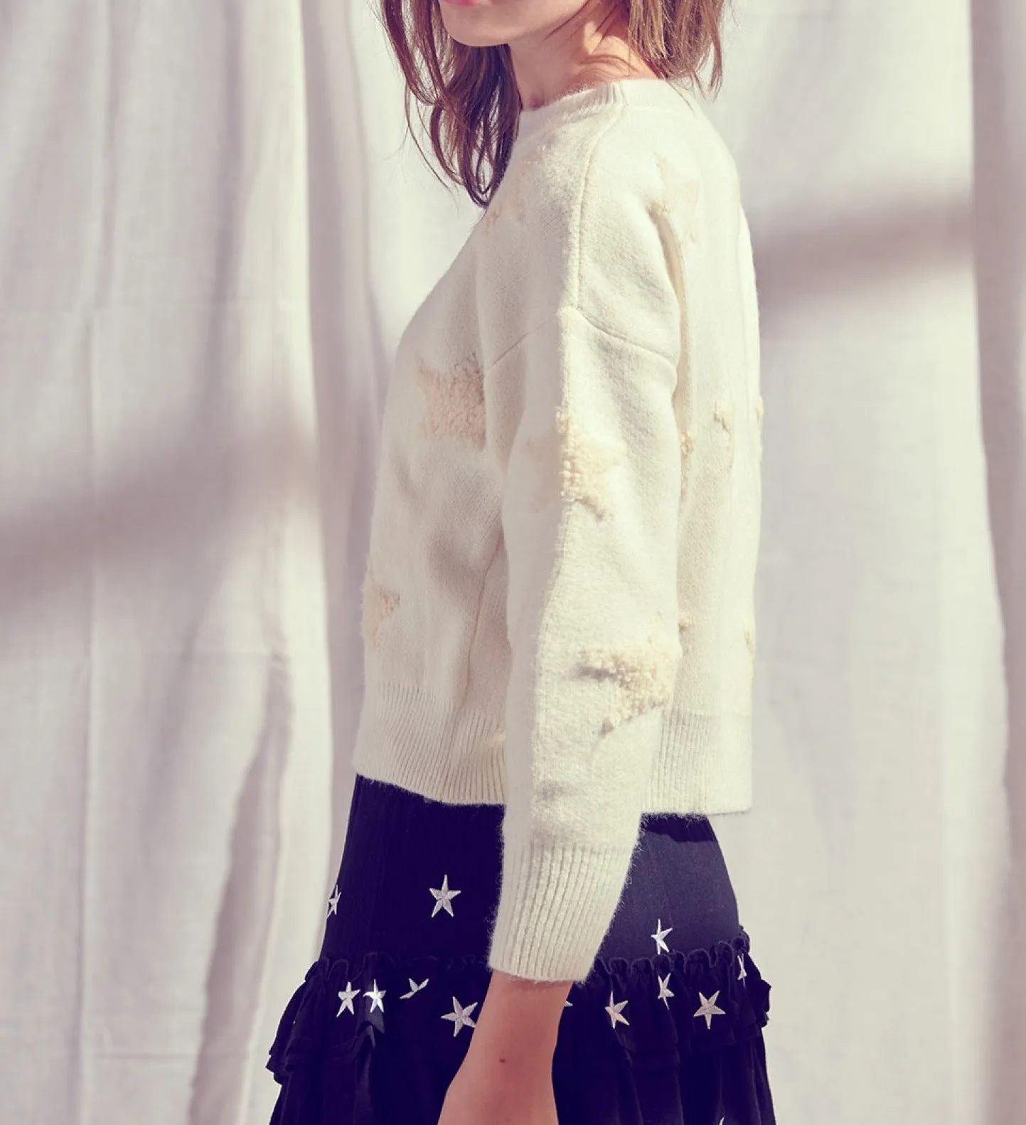 Terry Cloth Embroided Knit Star Sweater