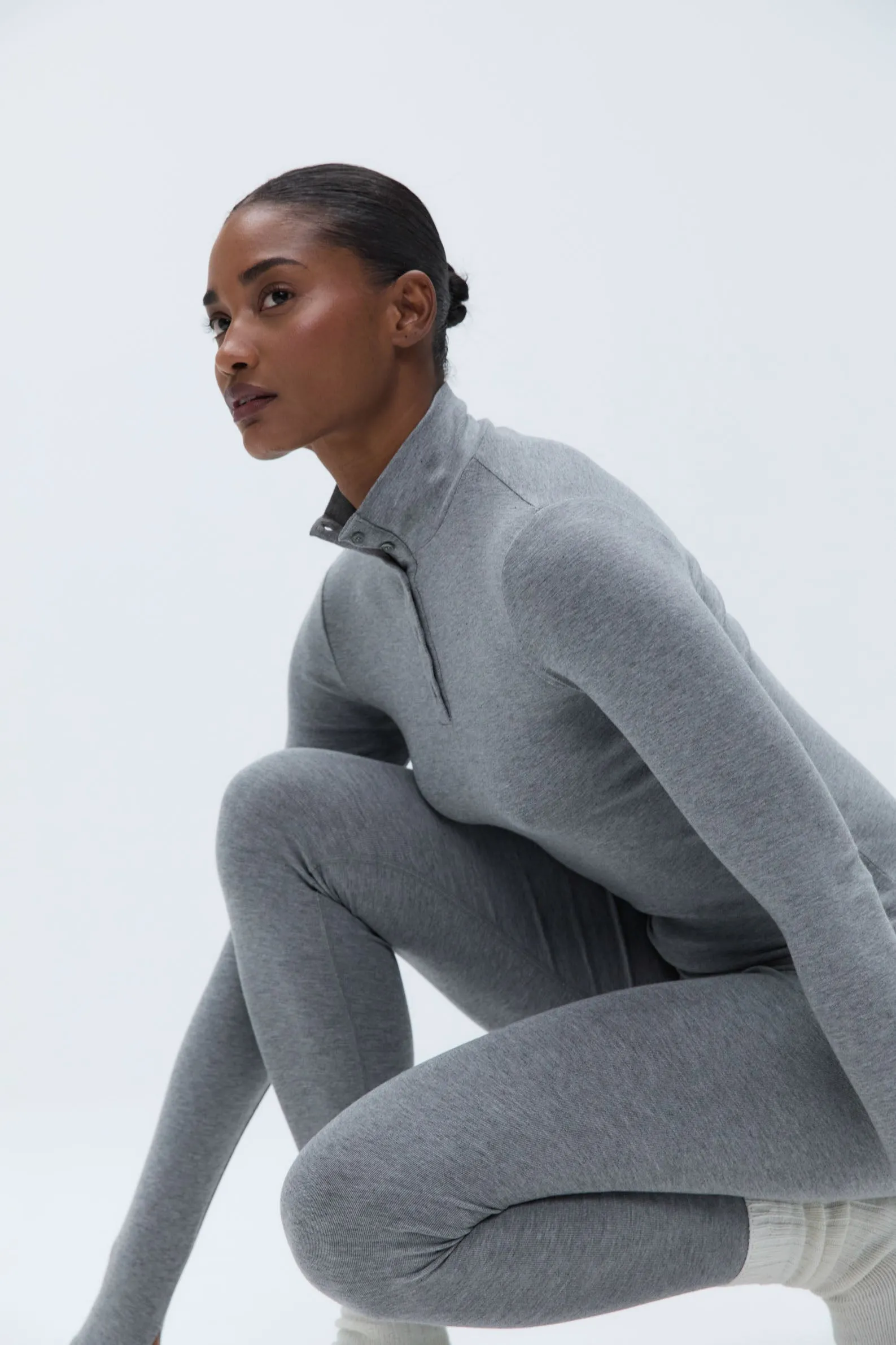 Thermal Long Sleeve Henley Top - Grey Melange