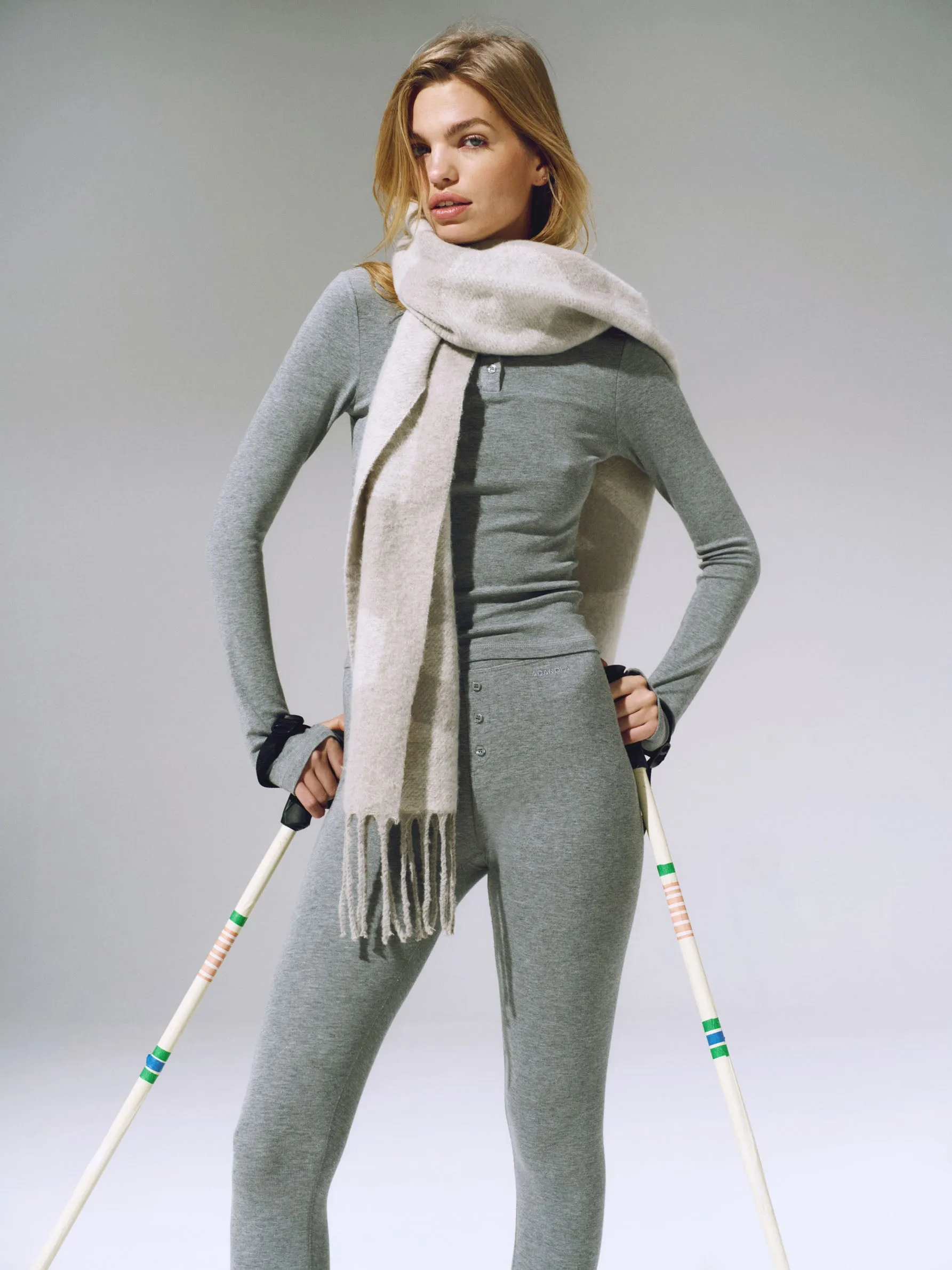 Thermal Long Sleeve Henley Top - Grey Melange