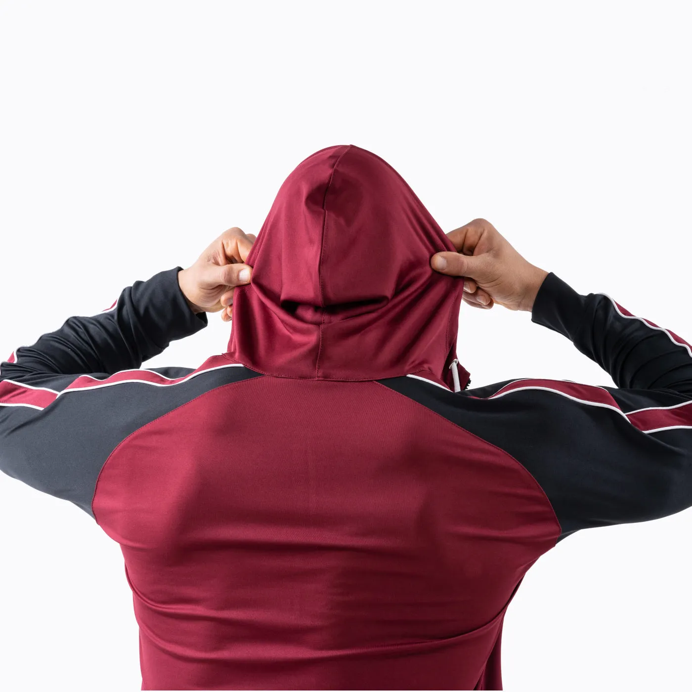 Tracksuit Set-Hooded Slim Jackets & Joggers w / Zippered Pockets - Burgundy
