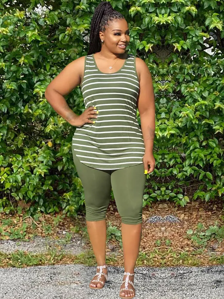 Two Piece Plus Size Sleeveless Top shorts Set